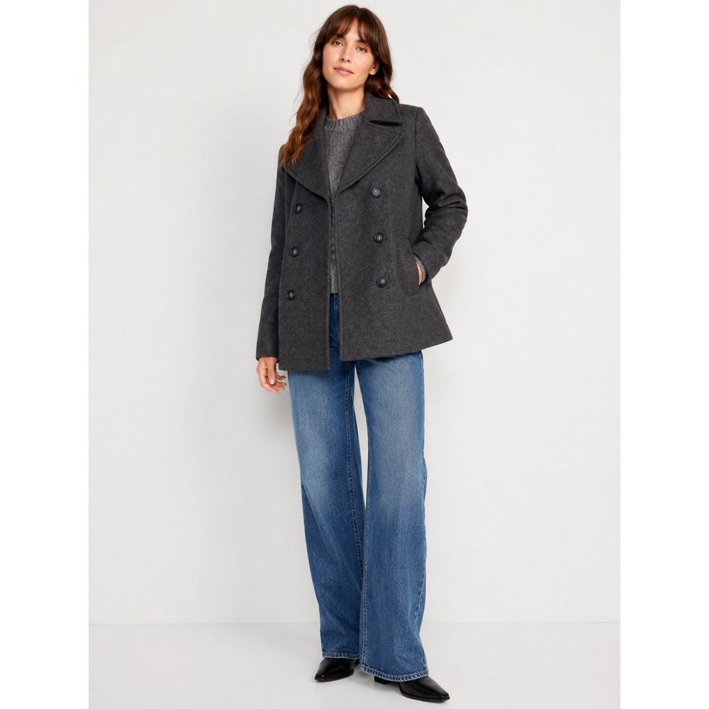 NWT Old Navy Charcoal Grey Wool Blend Double Breasted Pea Coat Jacket Medium